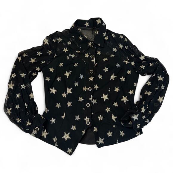 80’s Jessica Howard Evening Blouse Top with Metallic Stars, Size 10 - Picture 1 of 4